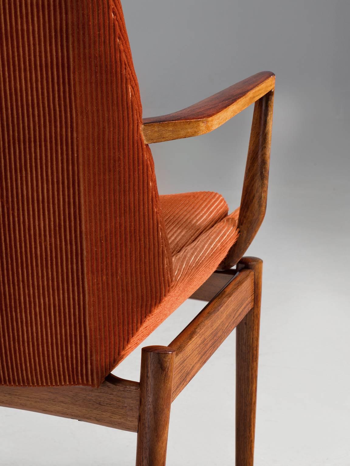 Mid-20th Century Scandinavian Side Chairs in Rosewood and Curduroy