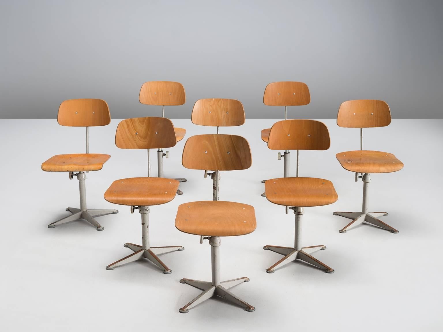 Mid-Century Modern Friso Kramer for Ahrend Eight Industrial Chairs, circa 1960