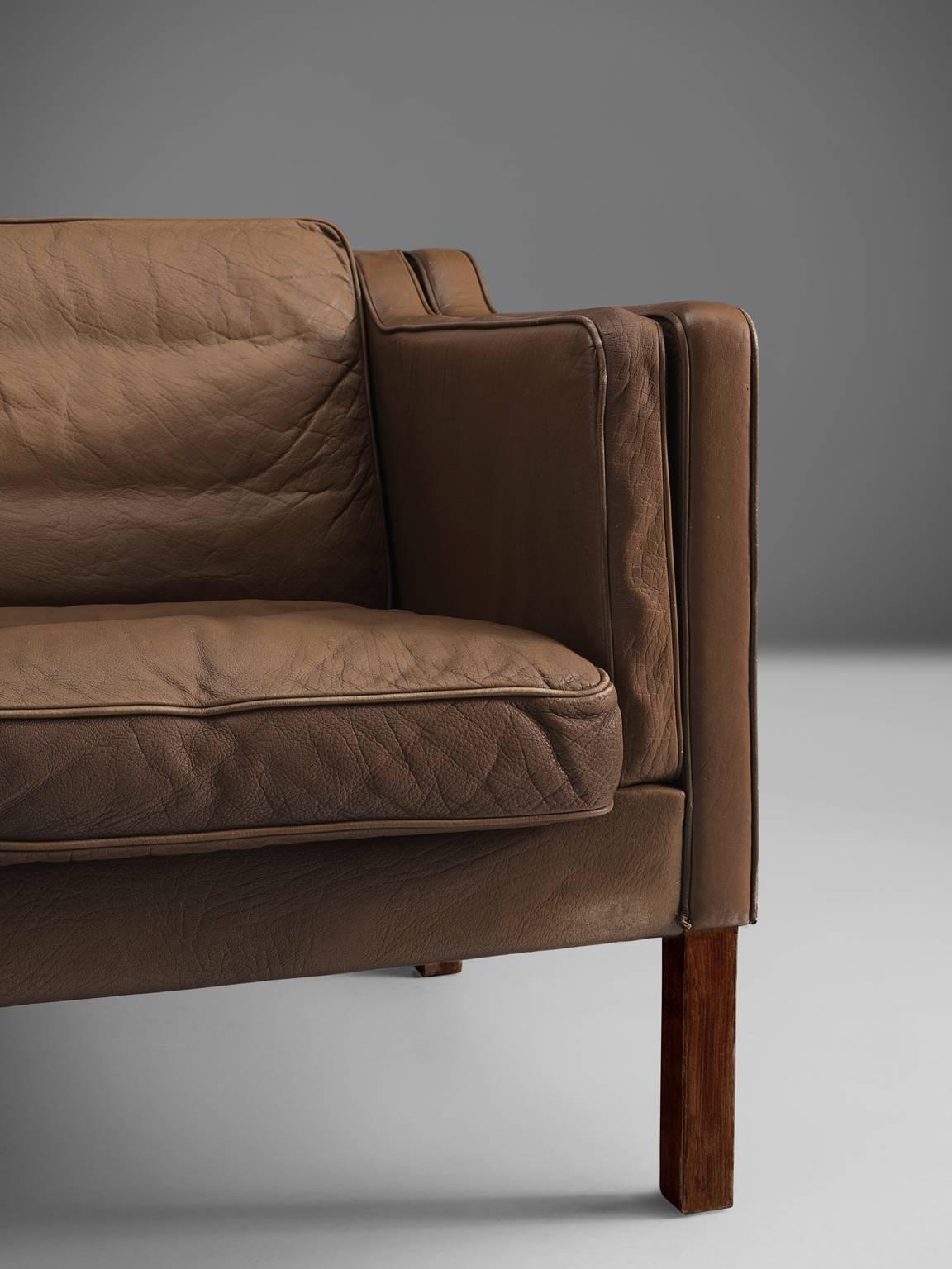 Mid-20th Century Danish Brown Leather Sofa for Stouby Polster Møbelfabrik