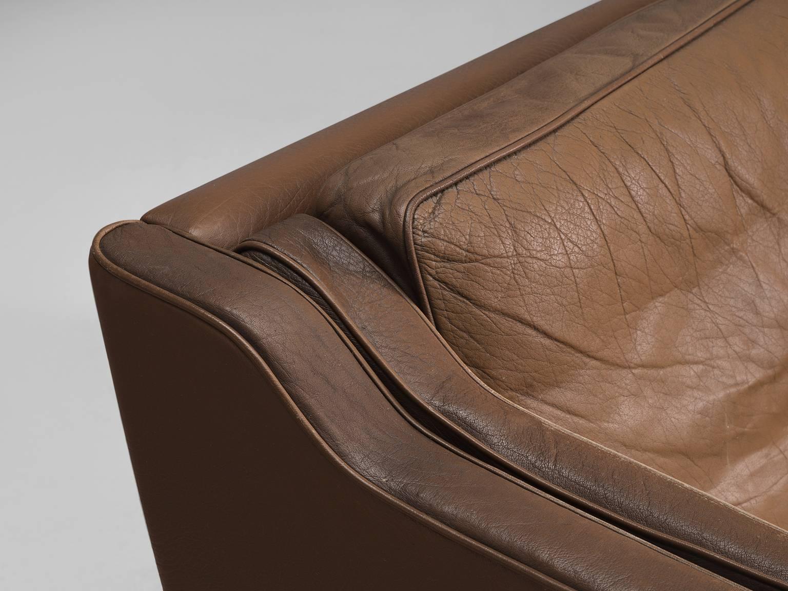 Scandinavian Modern Danish Brown Leather Sofa for Stouby Polster Møbelfabrik