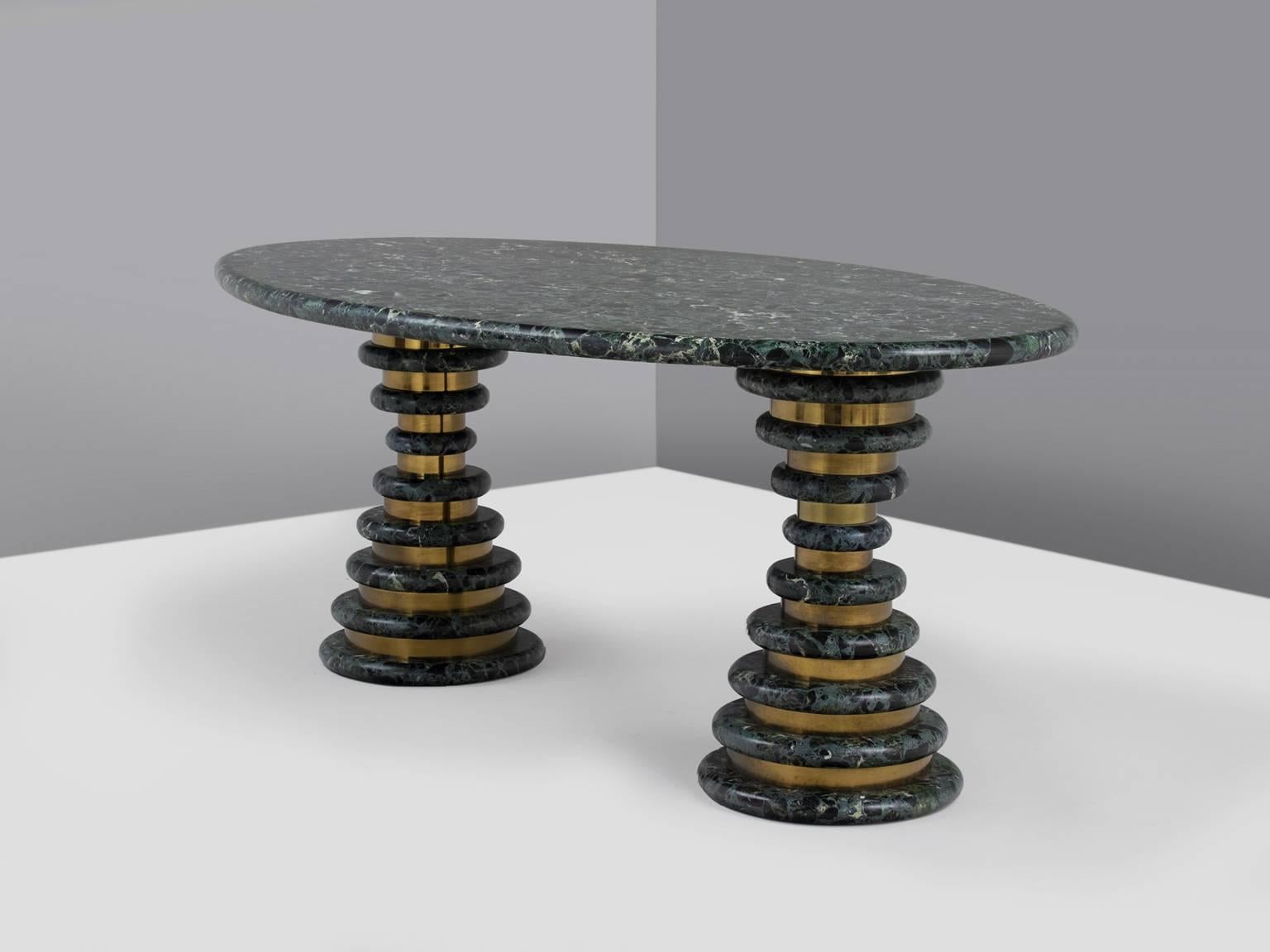 Mid-Century Modern Marzio Cecchi Oval Green Marble Table