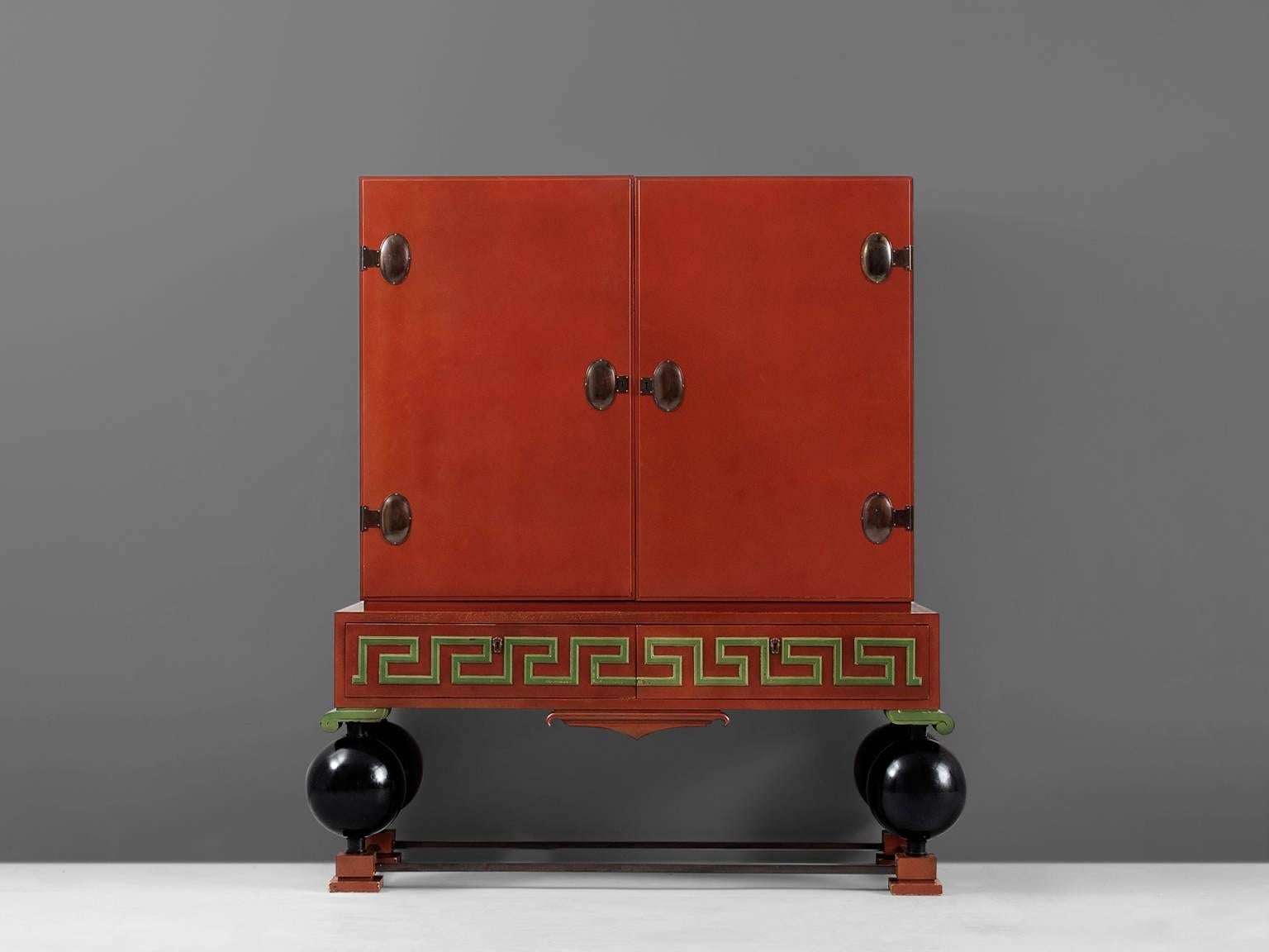 Scandinavian Modern Large Red Cabinet by Paul Boberg