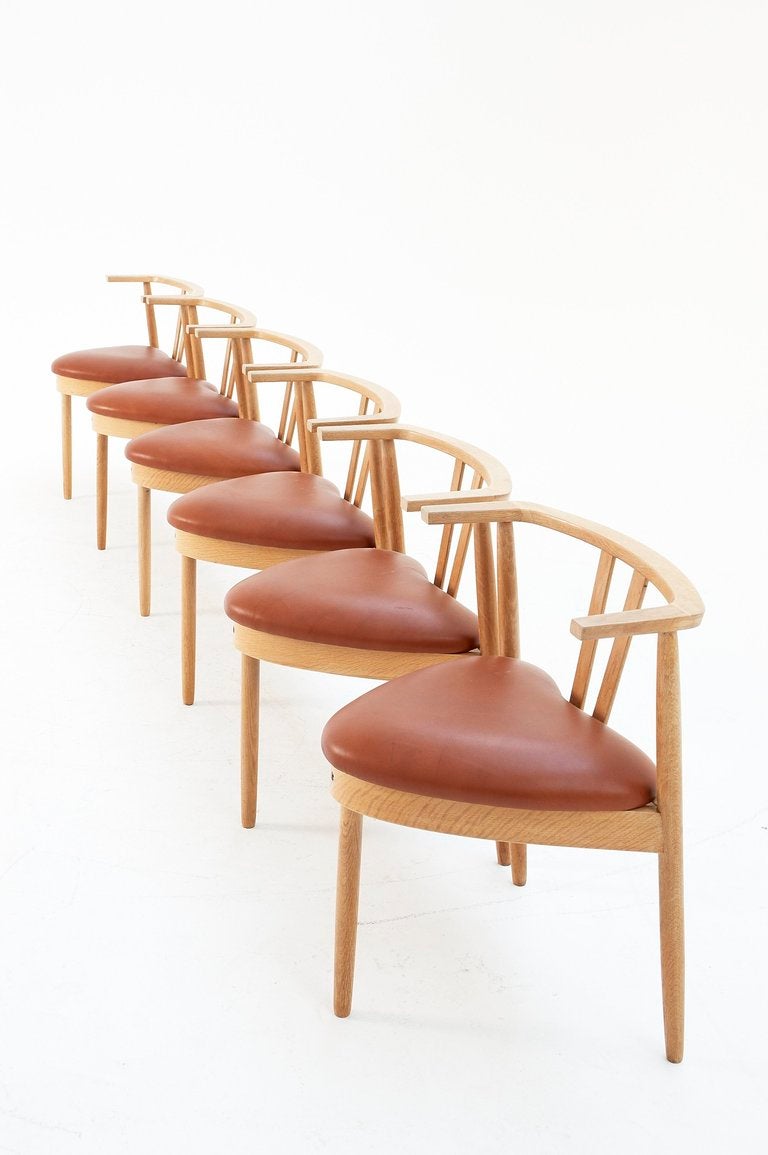 Scandinavian Modern Hans Olsen Set of Six Oak Dining Chairs