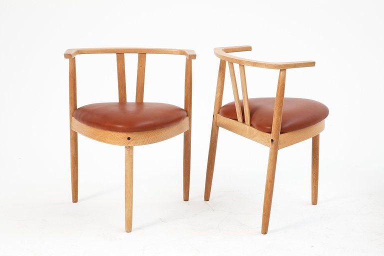Leather Hans Olsen Set of Six Oak Dining Chairs