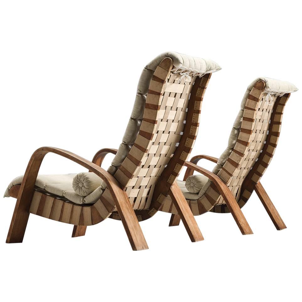 Set of Two European Canvas Lounge Chairs