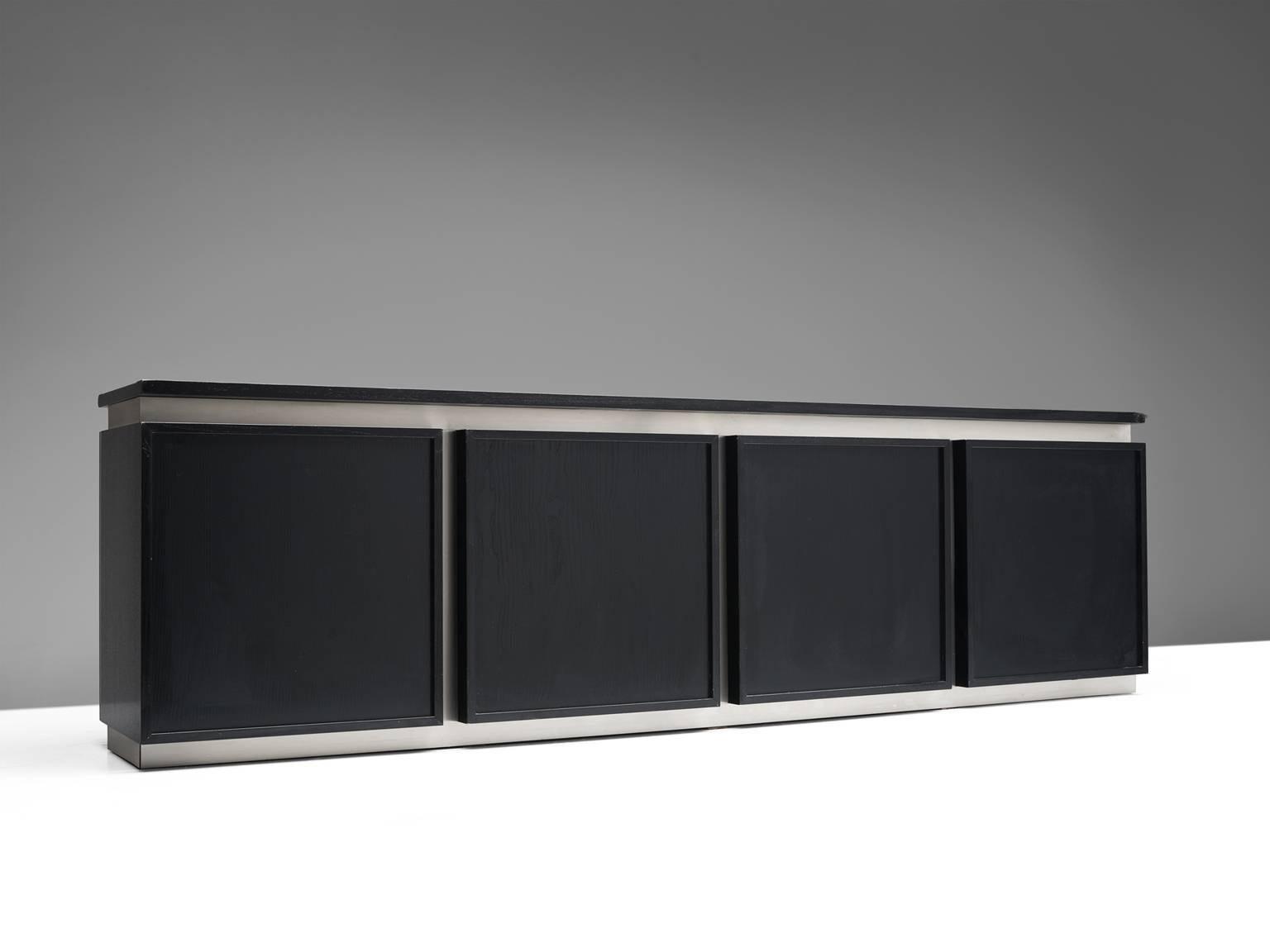 Italian Acerbis Sideboard in Stained Oak and Stainless Steel, Italy, 1970s