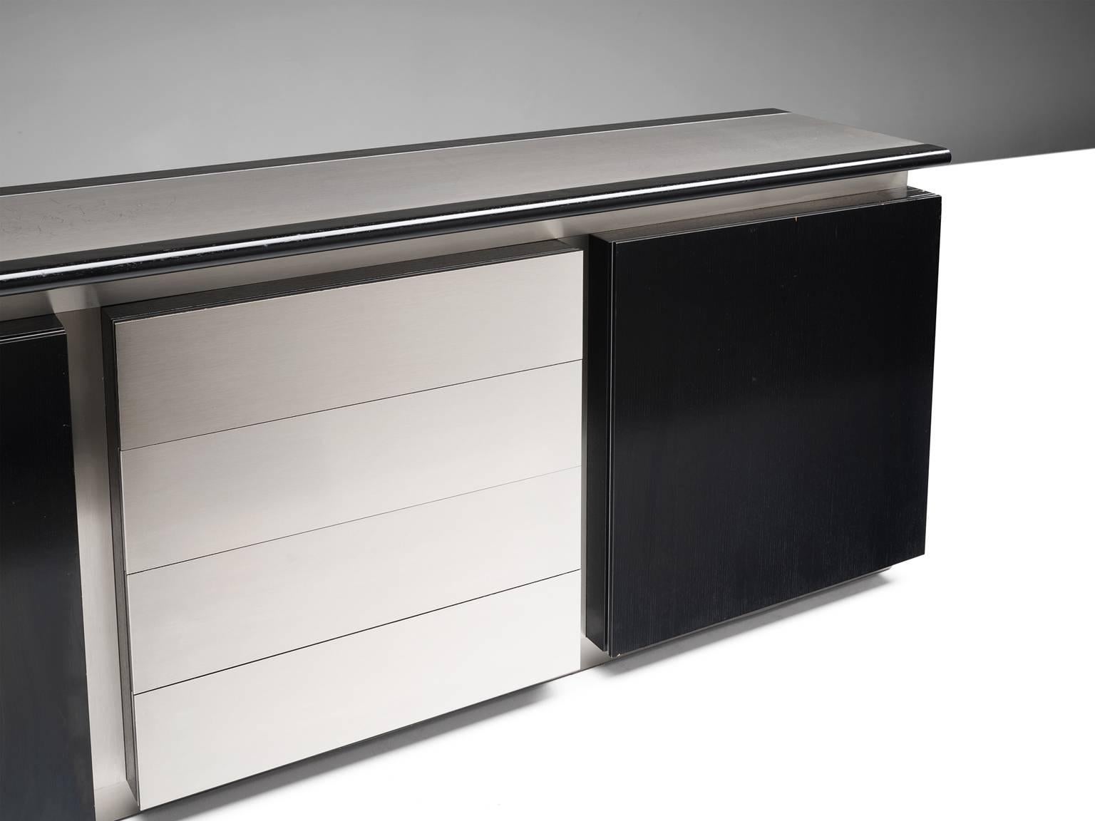 Acerbis Sideboard in Stained Oak and Stainless Steel, Italy, 1970s In Good Condition In Waalwijk, NL