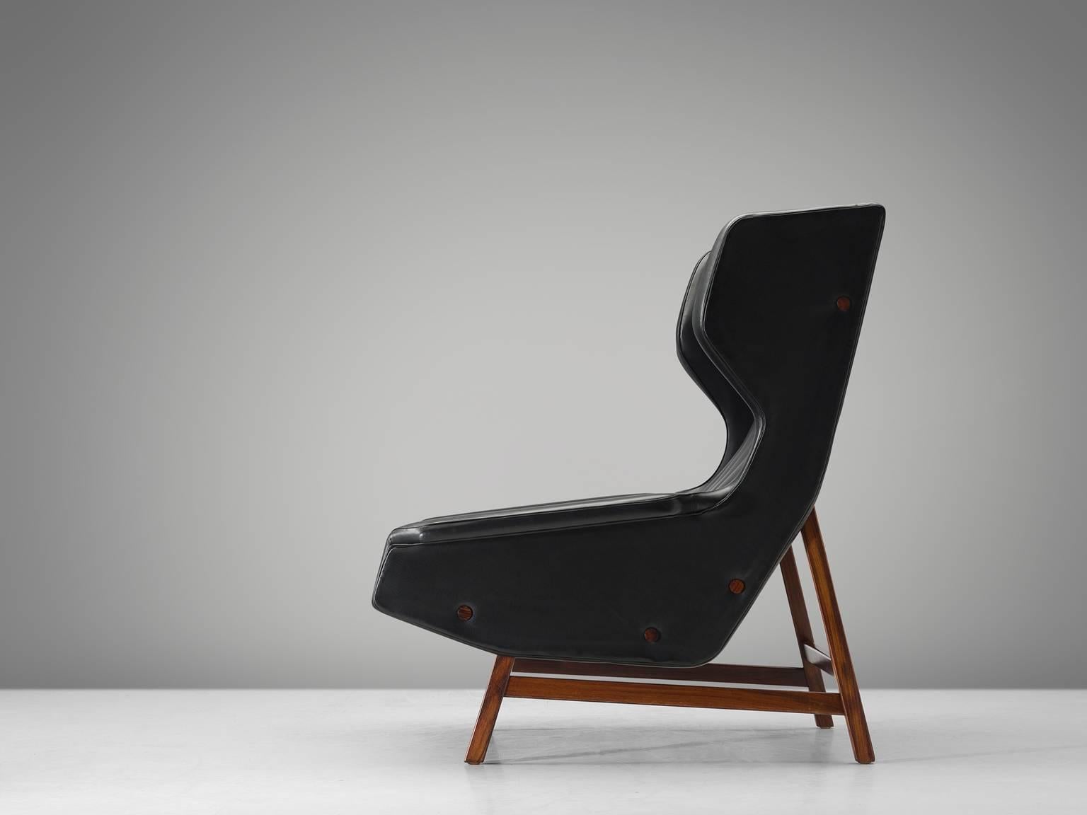 Mid-Century Modern Gianfranco Frattini Chair Reupholstered with Aniline Leather Rosewood