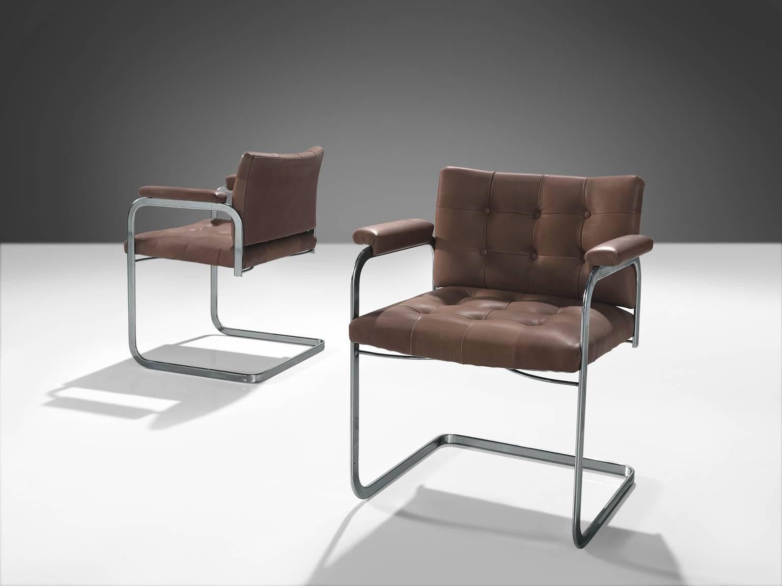 Swiss Robert Haussmann Set of Five Leather Armchairs