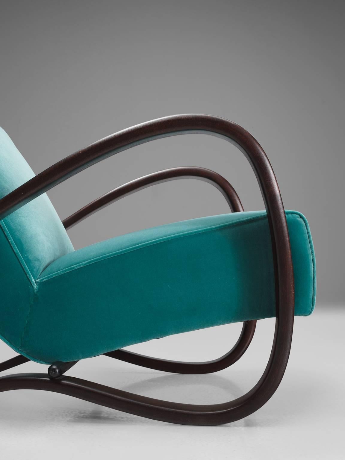 Jindrich Halabala Lounge Chairs in Reupholstered in Turquoise Velvet 1