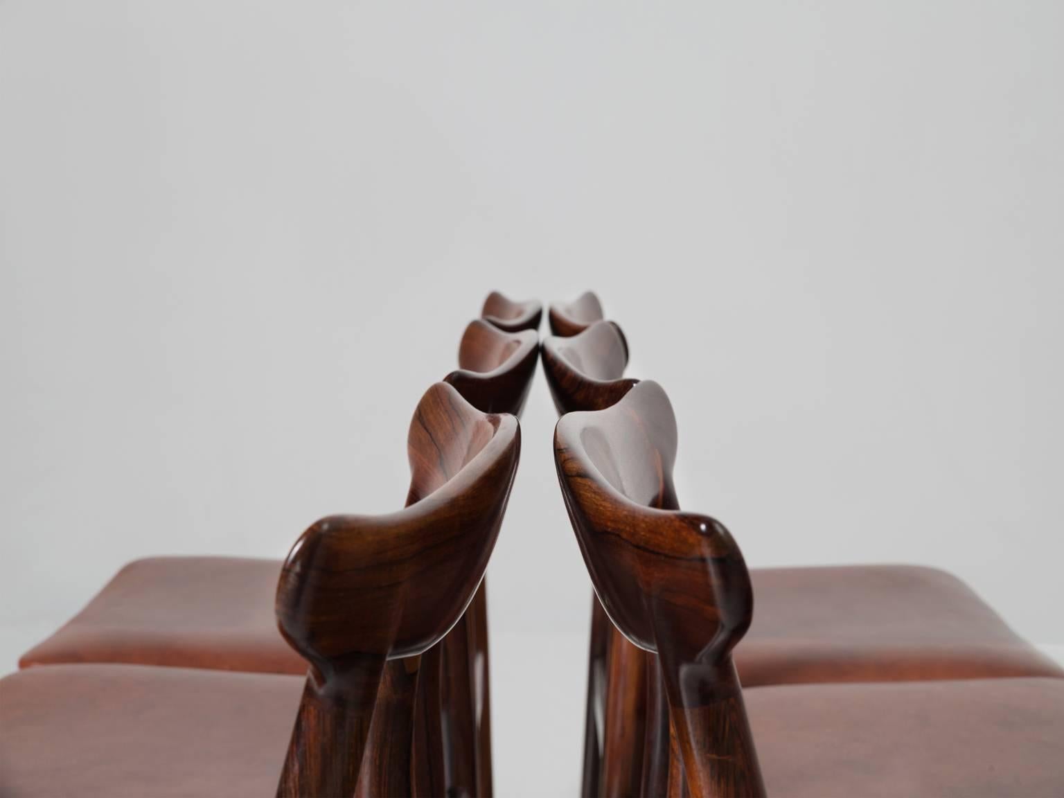 Erik Wørts Set of Six Dining Room Chairs in Rosewood and New Brown Leather In Good Condition In Waalwijk, NL