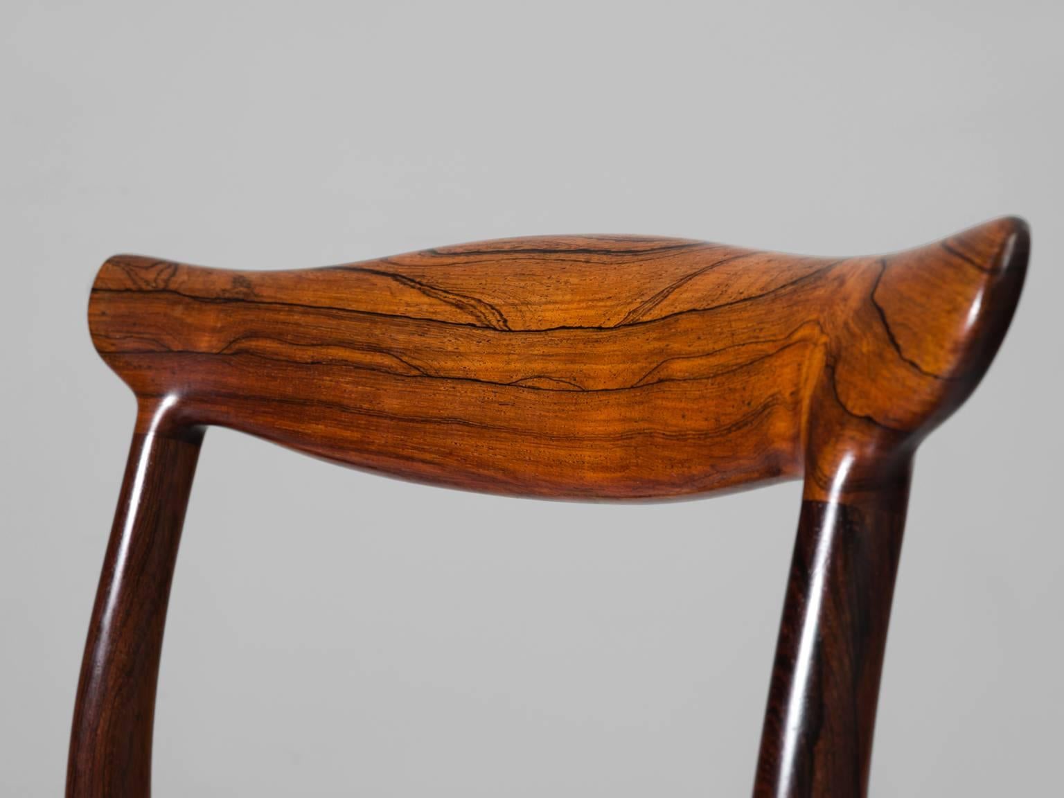 Mid-20th Century Erik Wørts Set of Six Dining Room Chairs in Rosewood and New Brown Leather