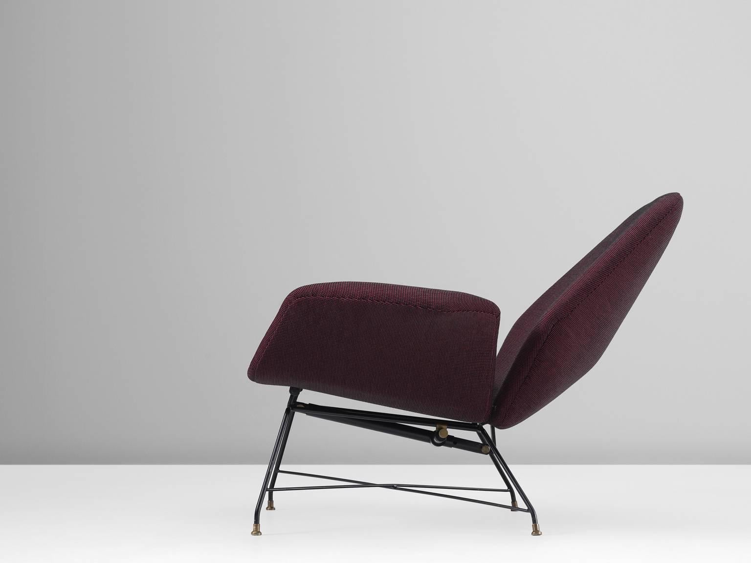 Augusto Bozzi Newly Upholstered Purple Adjustable Easy Chair for Saporiti In Good Condition In Waalwijk, NL