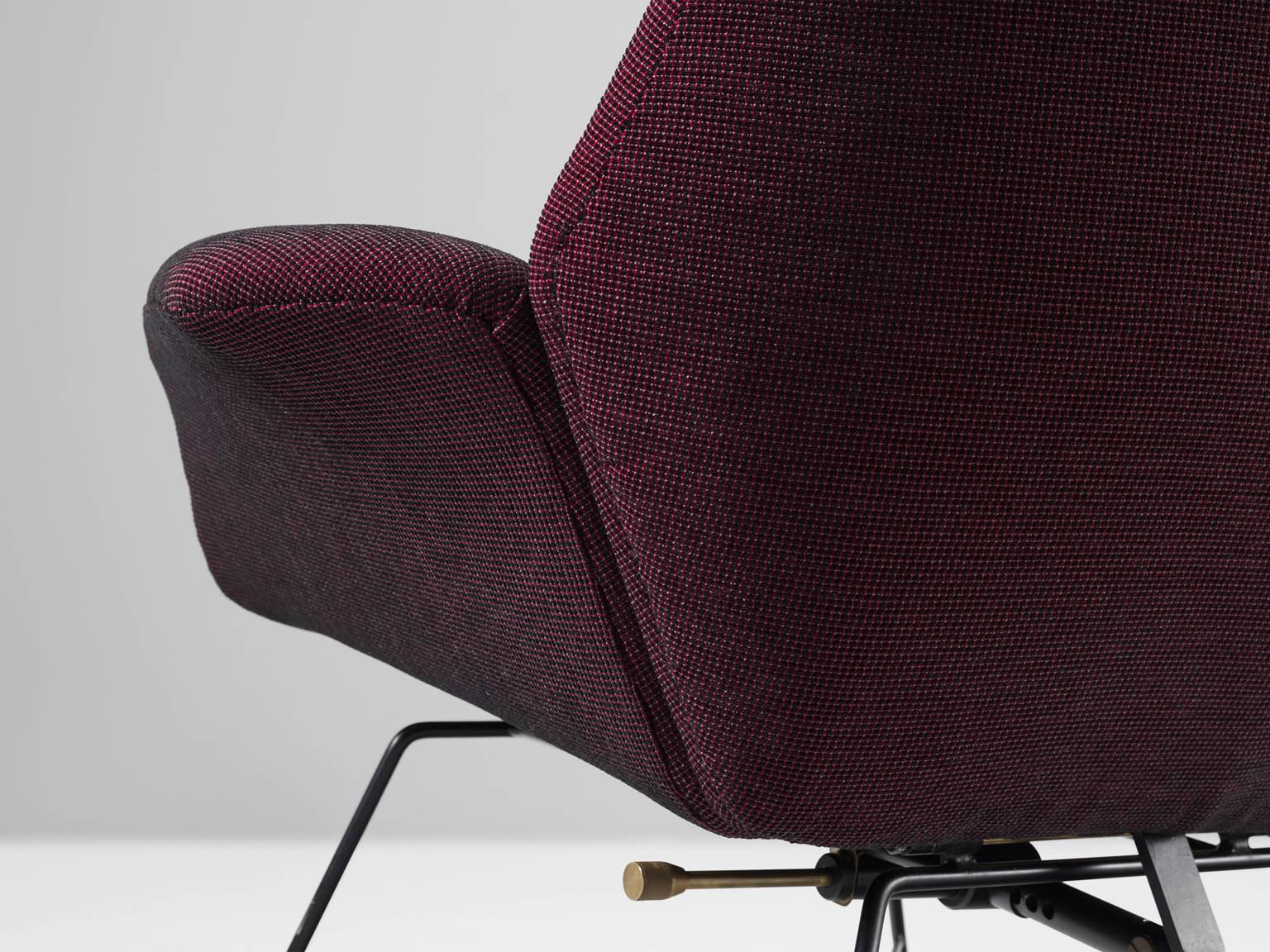 Mid-20th Century Augusto Bozzi Newly Upholstered Purple Adjustable Easy Chair for Saporiti