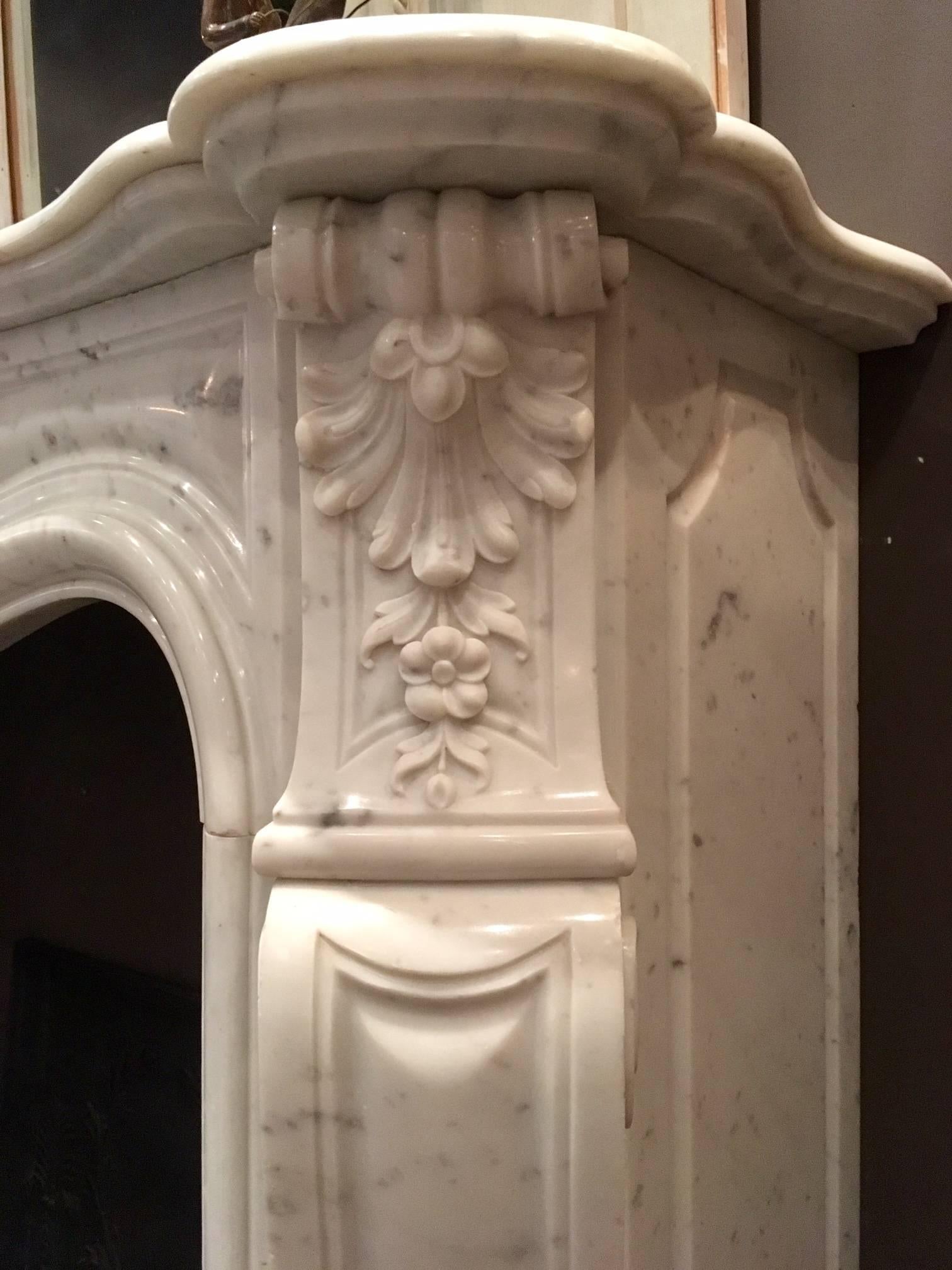 Richly Carved Carrara Marble 19th Century French Fireplace 1