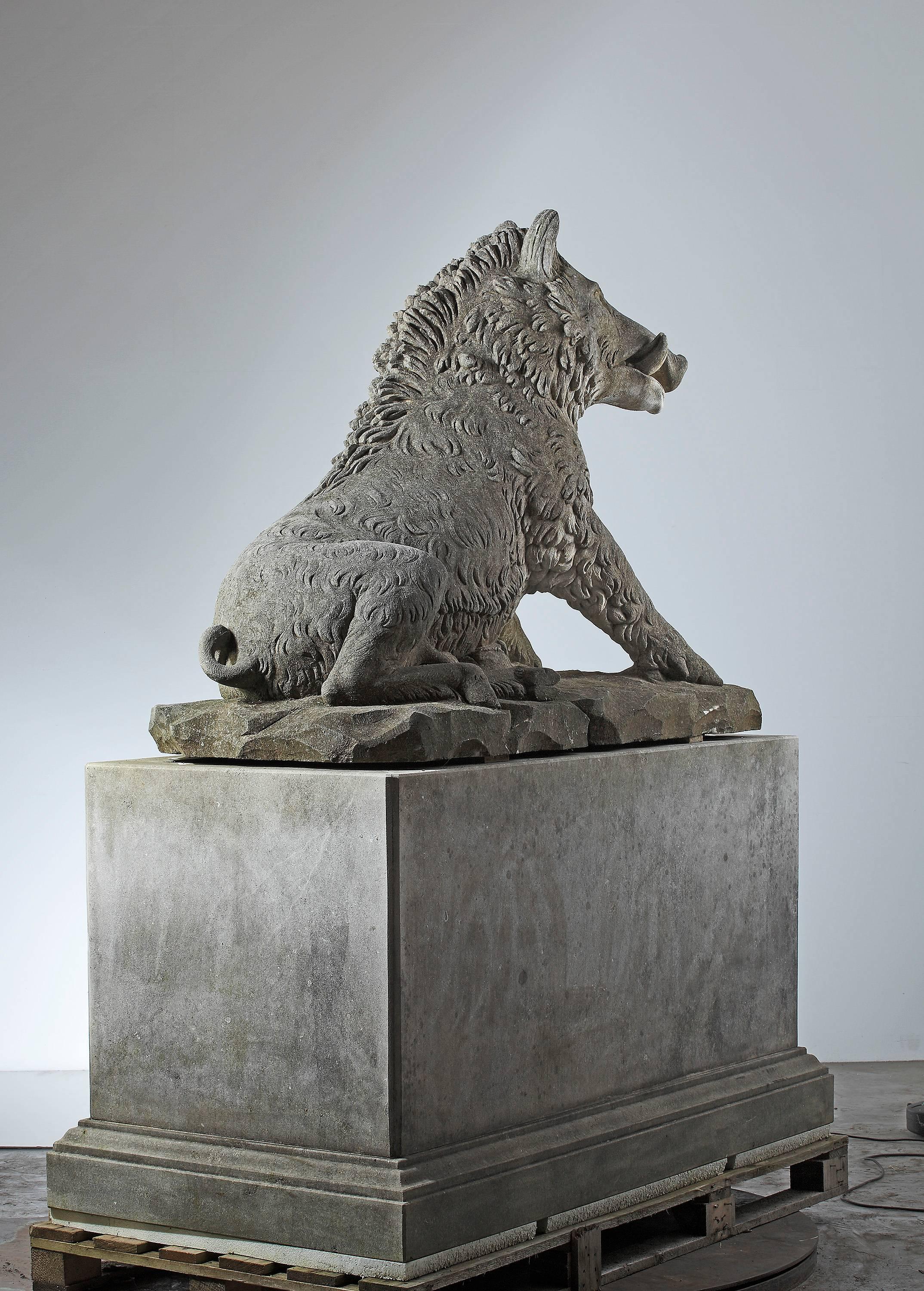 Sculpted Limestone Model of the Calydonian Wild Boar, After the Antique In Good Condition In Baambrugge, NL