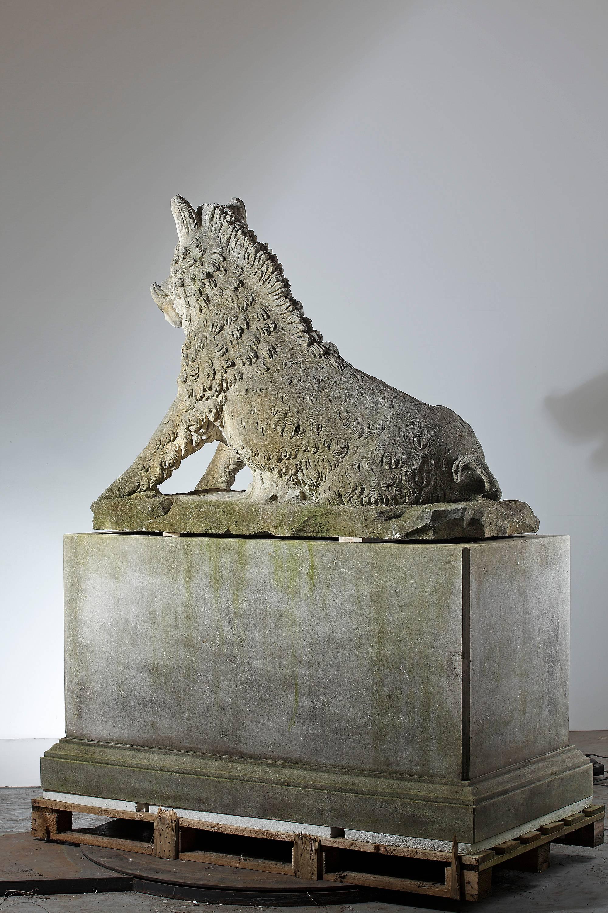20th Century Sculpted Limestone Model of the Calydonian Wild Boar, After the Antique