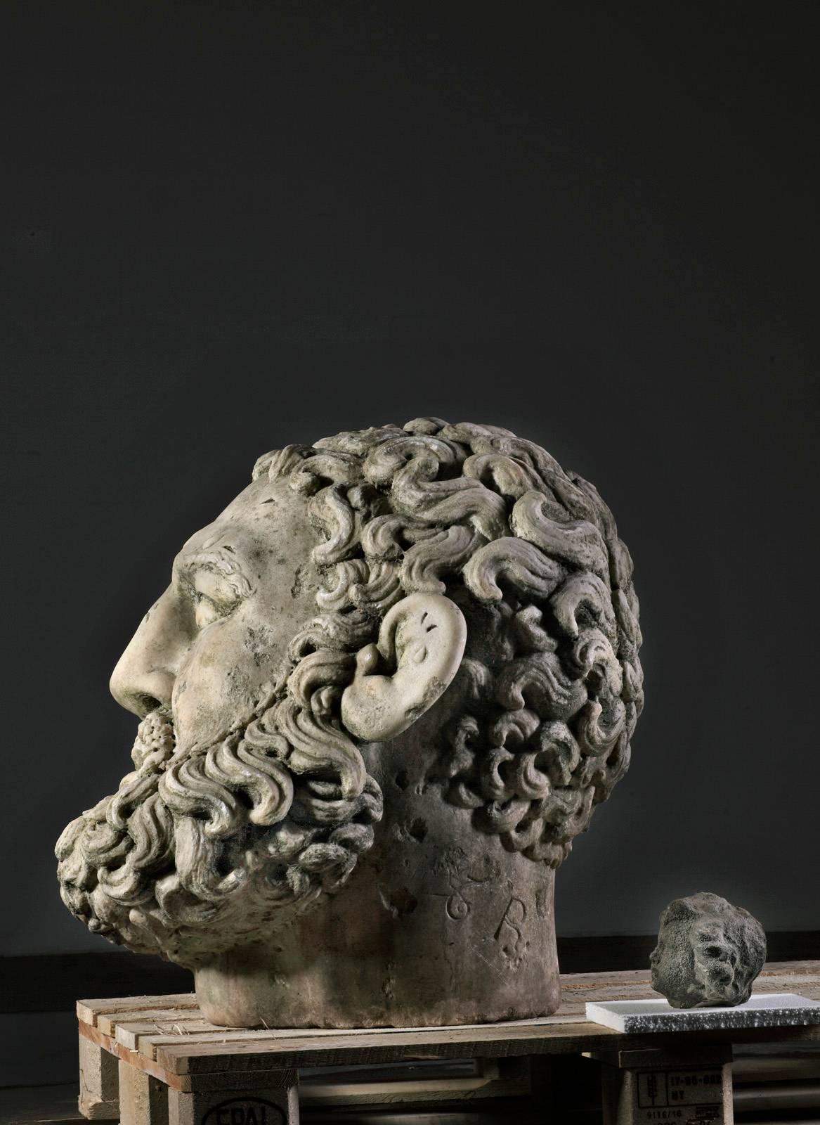 Classical Greek Colossal Sculpted White Marble Head of Hercules in the Manner of the Antique For Sale
