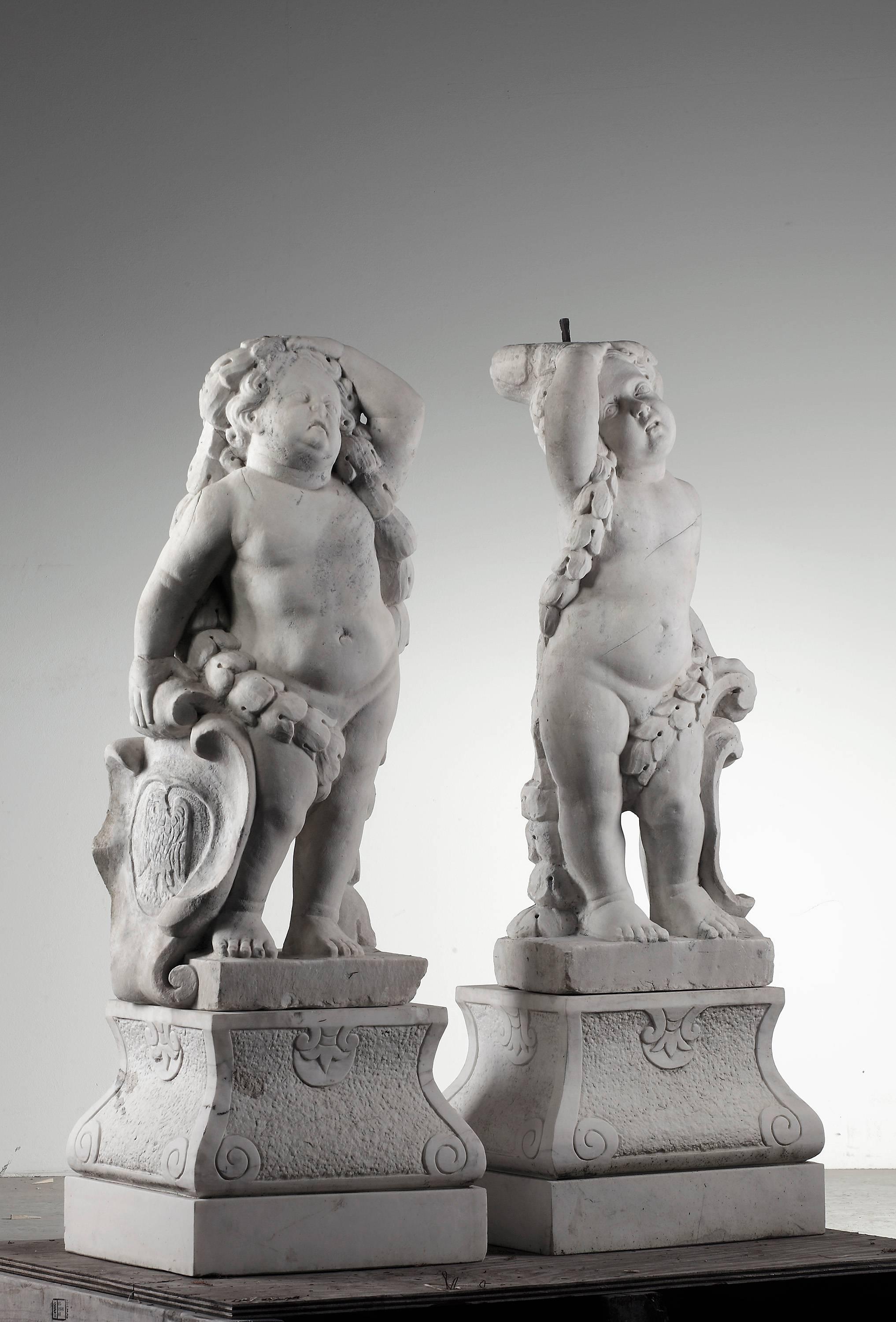 Baroque 17th Century Flemish Sculped Carrara Marble Putti
