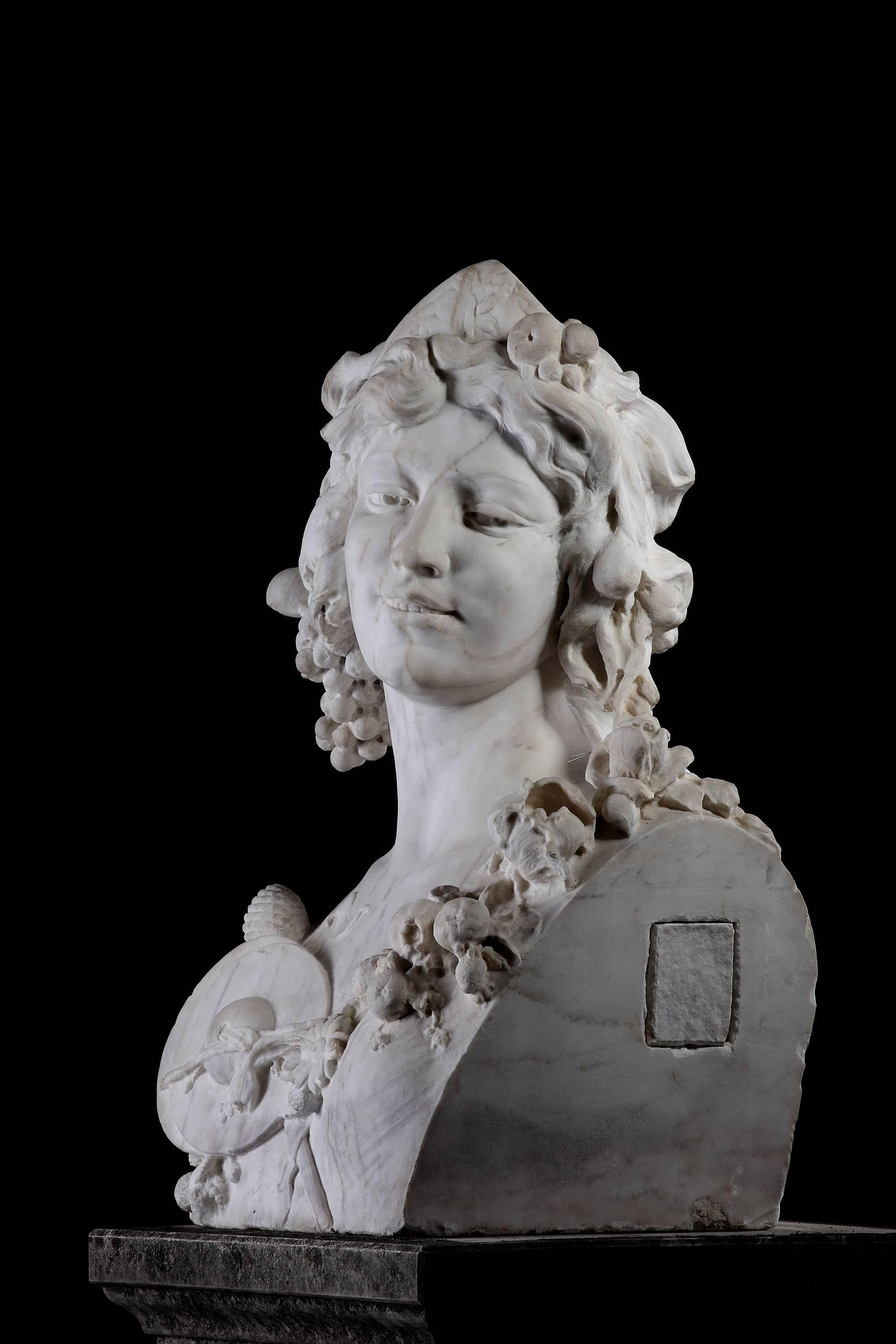 Rococo Revival French Late 19th Century White Marble Bust of a Bacchante