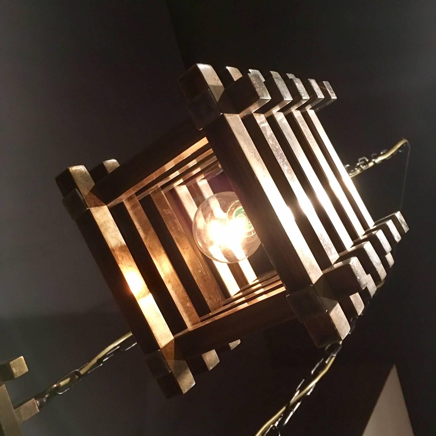 Late 20th Century Brass Cube Pendants from the 1970s attributed to Romeo Rega For Sale
