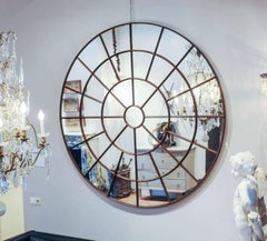 Large Round Mirror Made of an Early 20th Century Cast Iron Window Frame