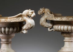 Pair of Continental Sculpted White Marble Garden Urns, 20th Century
