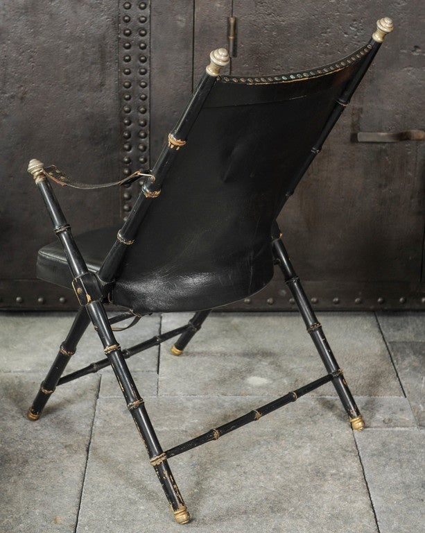 Maison Jansen Blackened Wood and Leather Campaign Chair 2