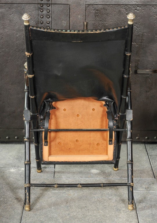 Maison Jansen Blackened Wood and Leather Campaign Chair 5