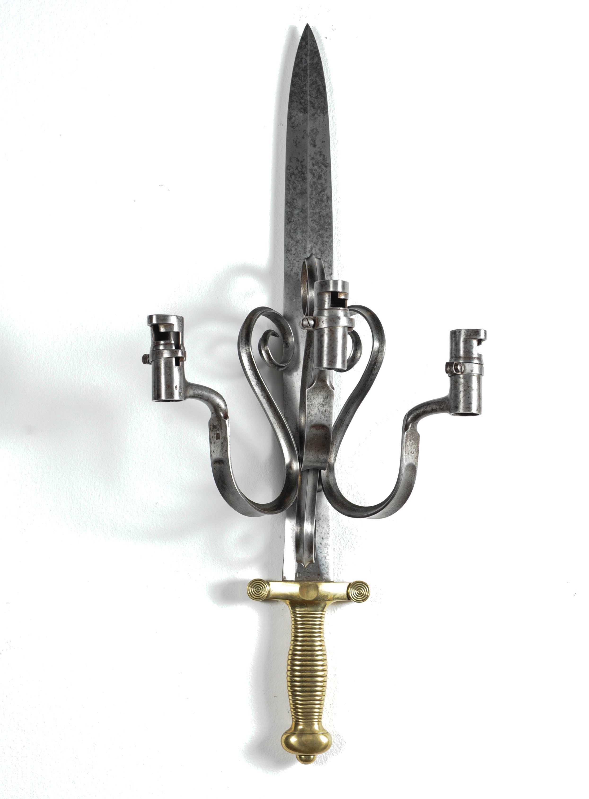 Pair of Appliques/Candle Sconces Made of Antique Swords and Bayonets
