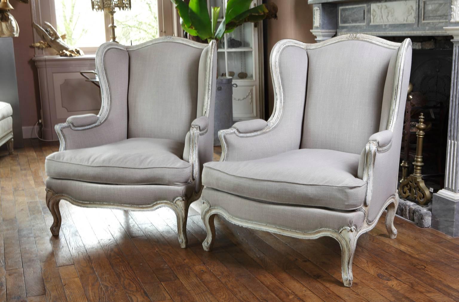 Pair of Large 19th Century French White Painted Bergères or Fauteuils 2