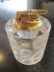 Signed Lalique Crystal Tokyo Table Lighter with Frosted Floral Medallions
