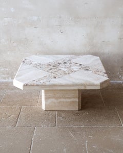 Tavolino vintage in travertino con piano in terrazzo intarsiato, anni '70