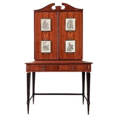 1960s Italian Designer Drinks Cabinet, Inlaid and Decorated with Etchings