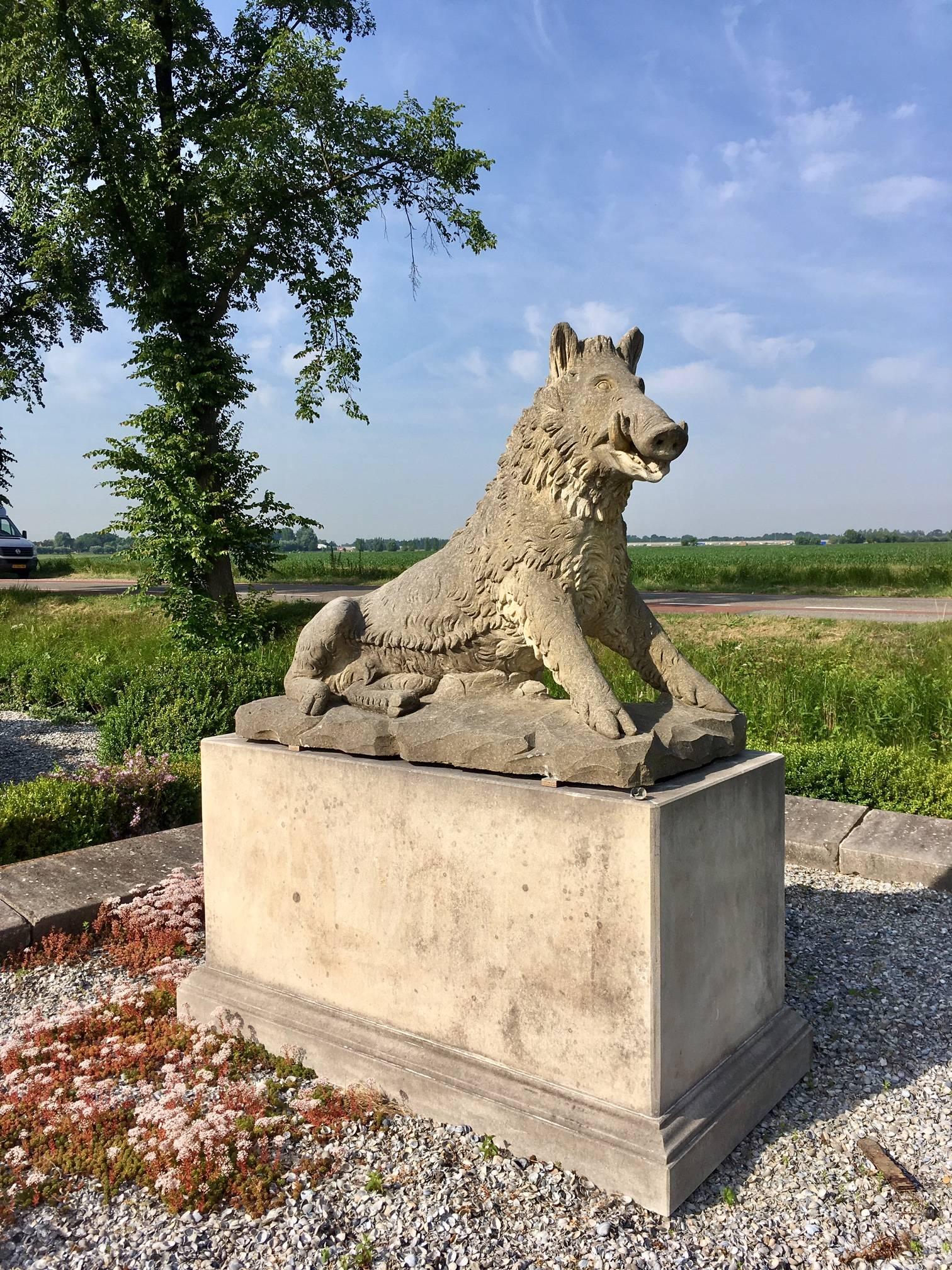French Sculpted Limestone Model of the Calydonian Wild Boar, After the Antique