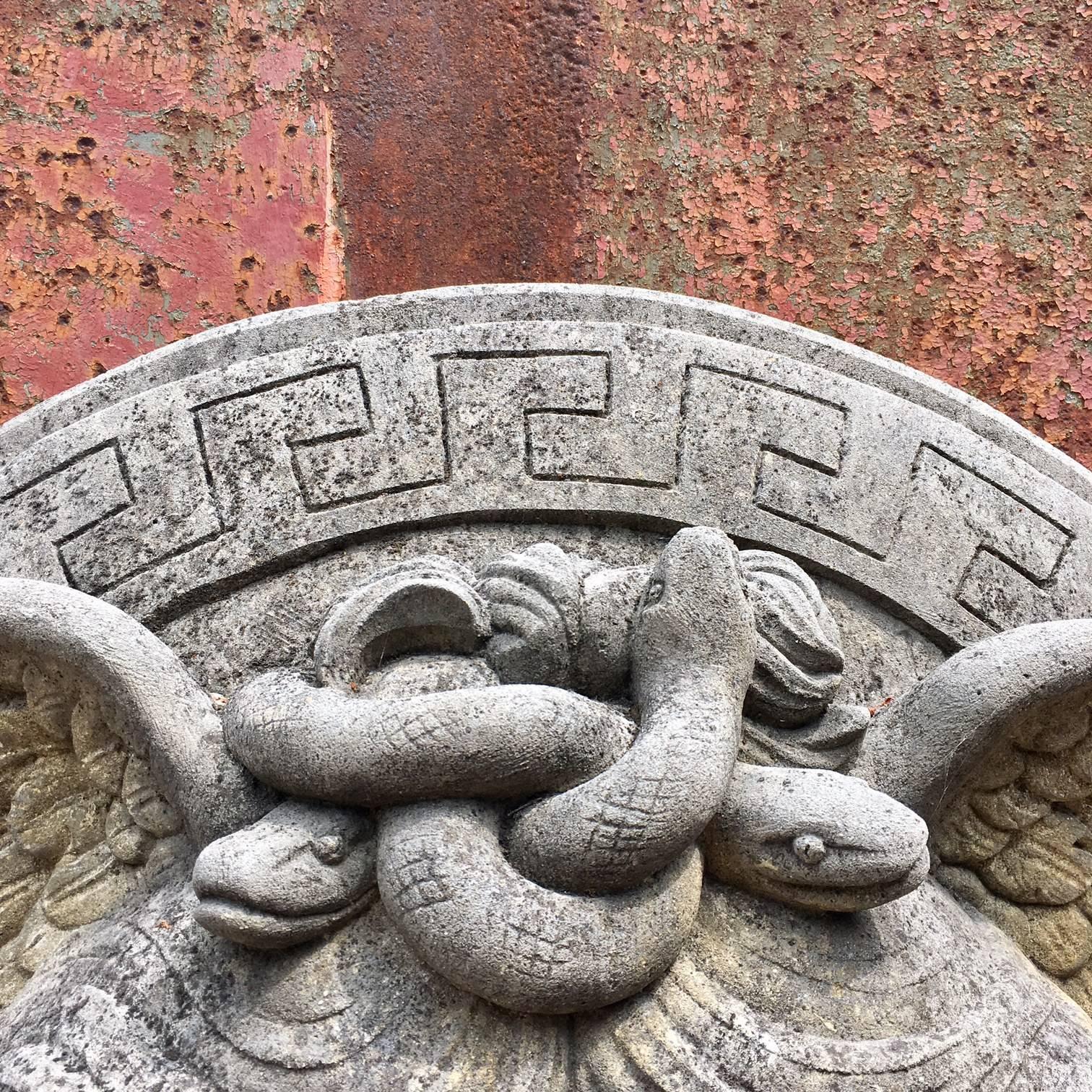 Art Deco Italian Limestone Medusa Wall Fountain