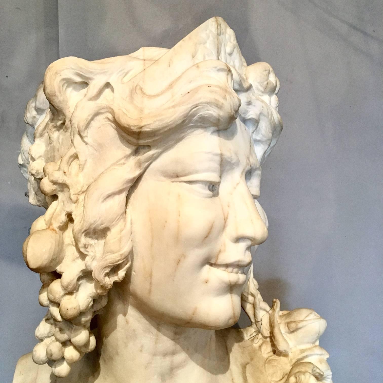French Late 19th Century White Marble Bust of a Bacchante 2