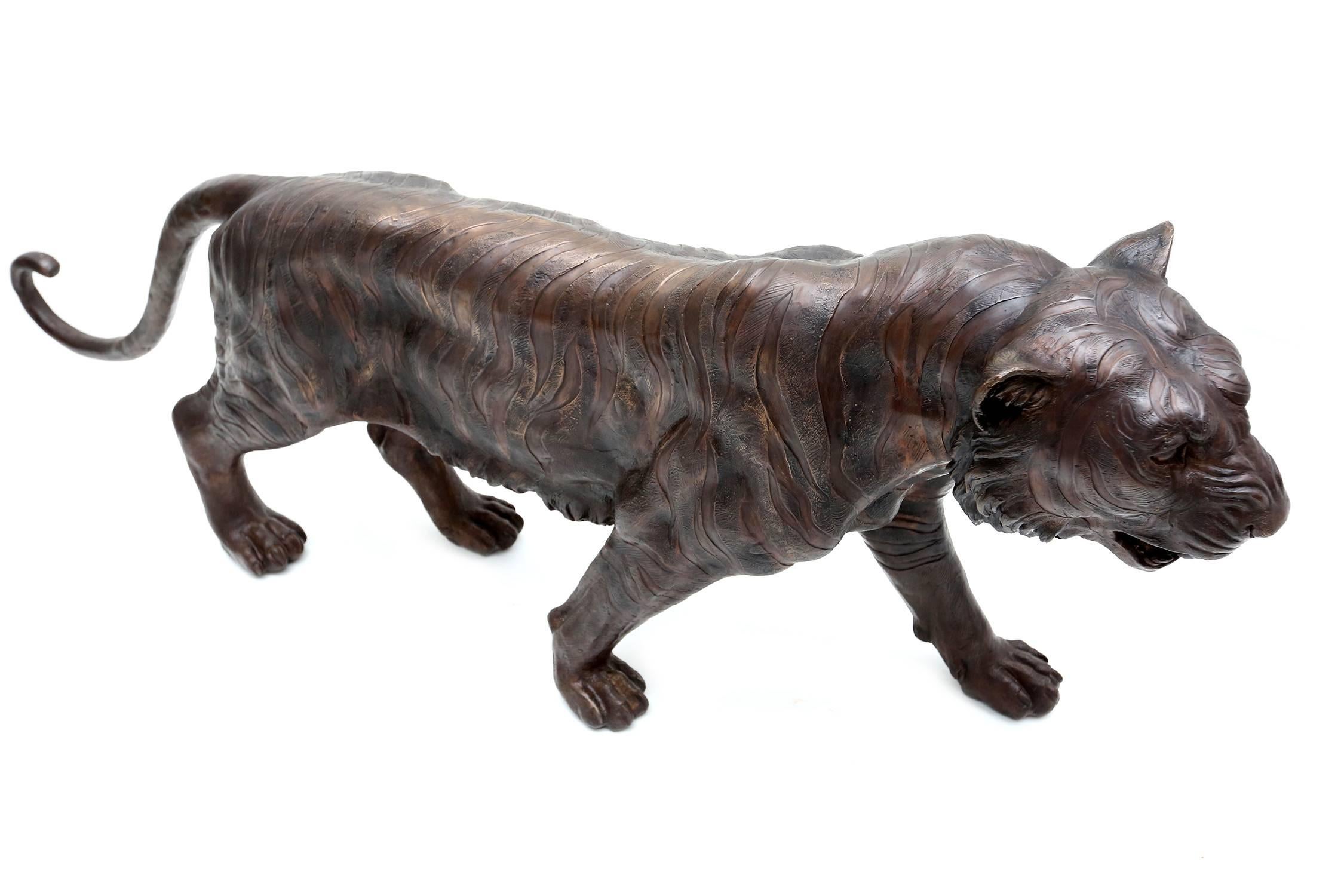 Hollywood Regency Lifesize Bronze Tiger Sculpture hollywood regency