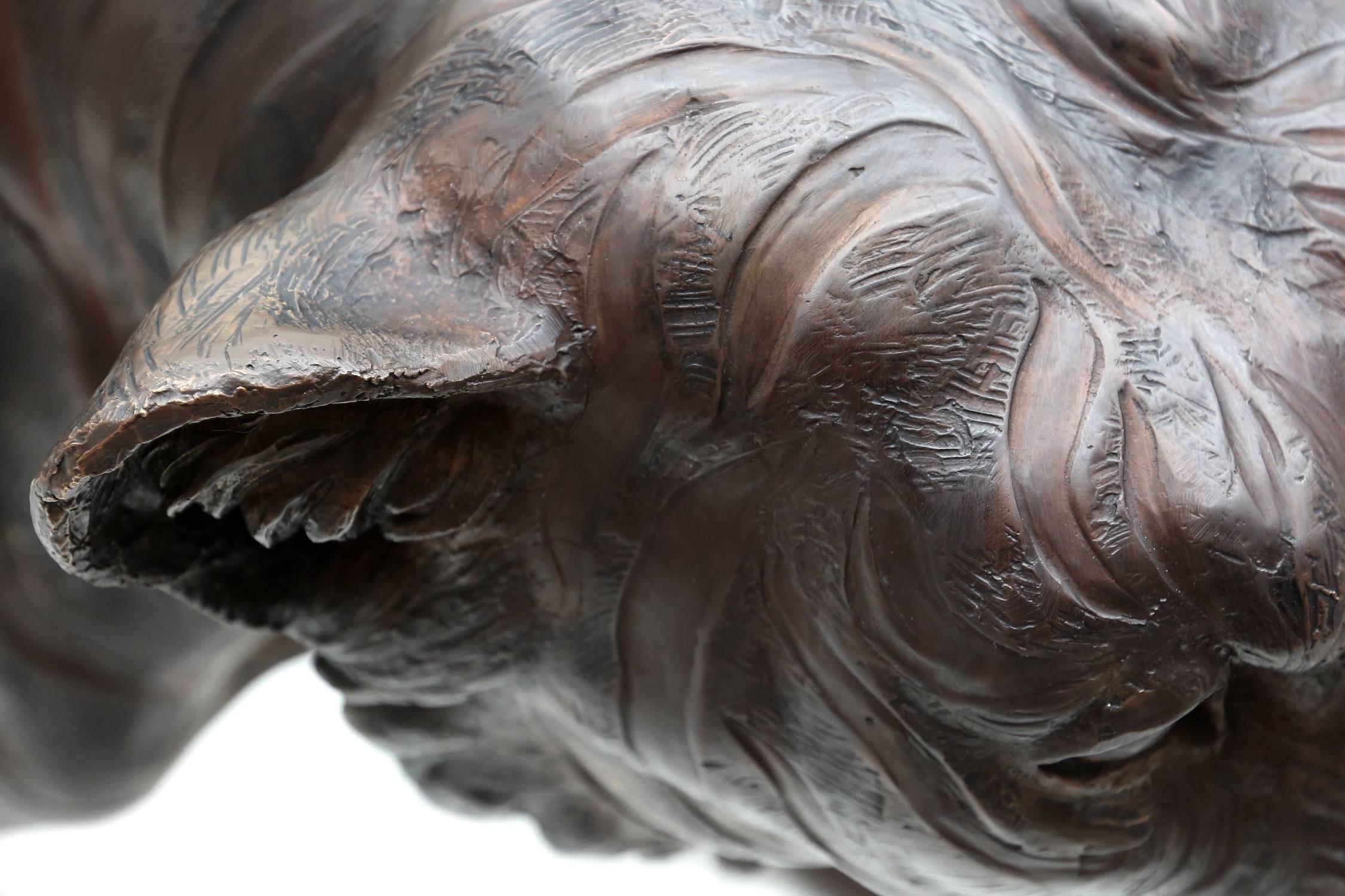 Mid-20th Century Lifesize Bronze Tiger Sculpture hollywood regency