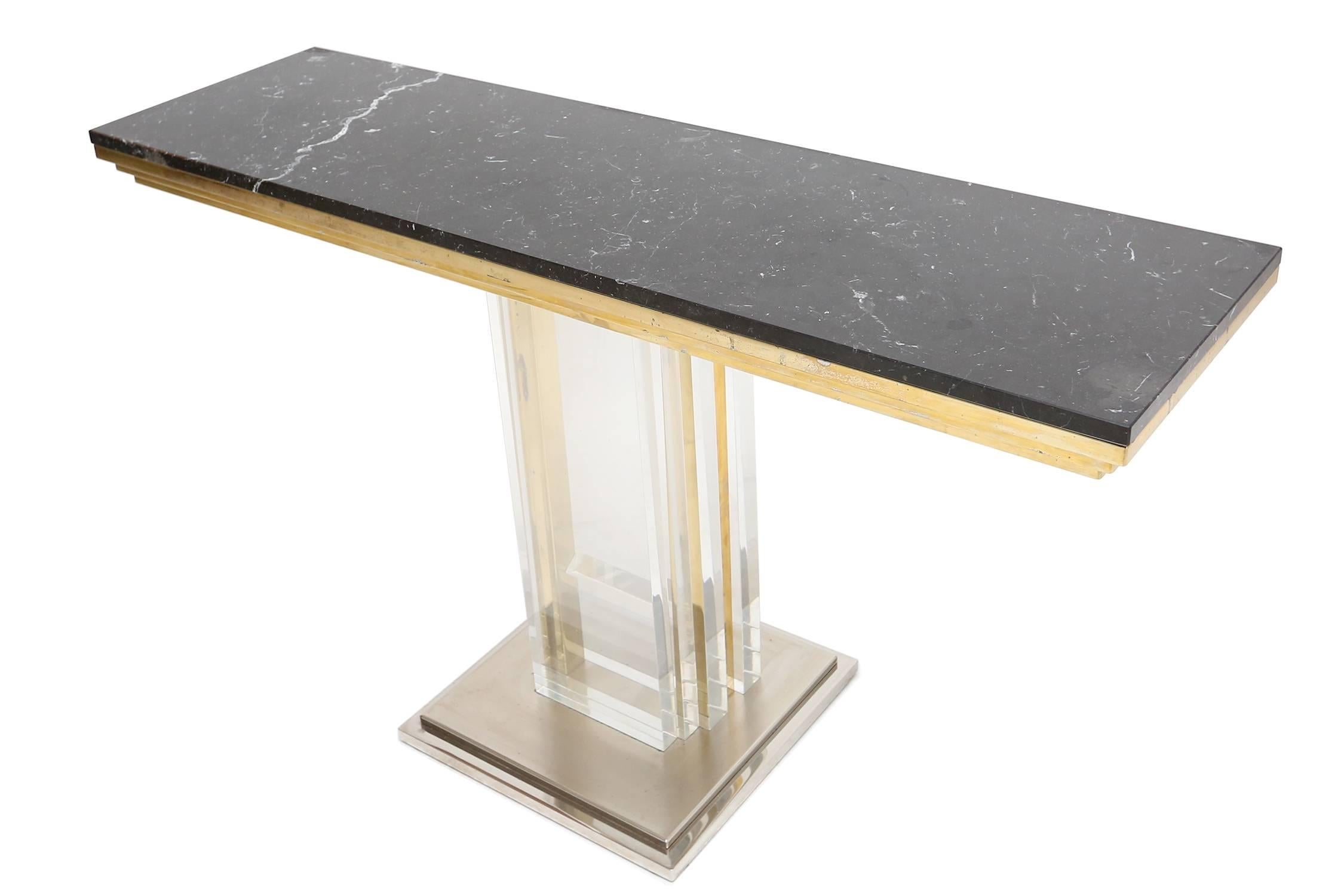 Modern Nero Marble and Perspex Console