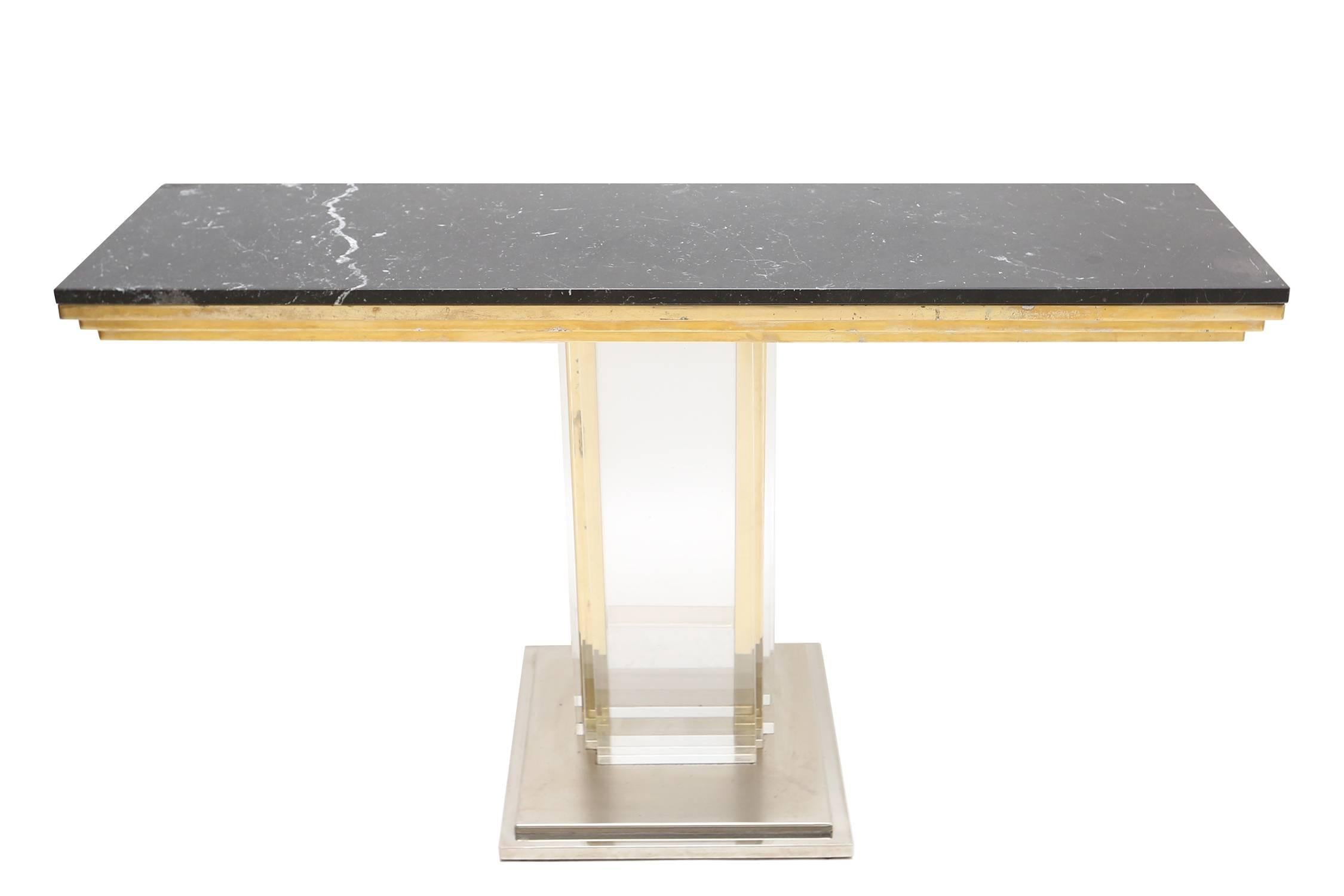Belgian Nero Marble and Perspex Console