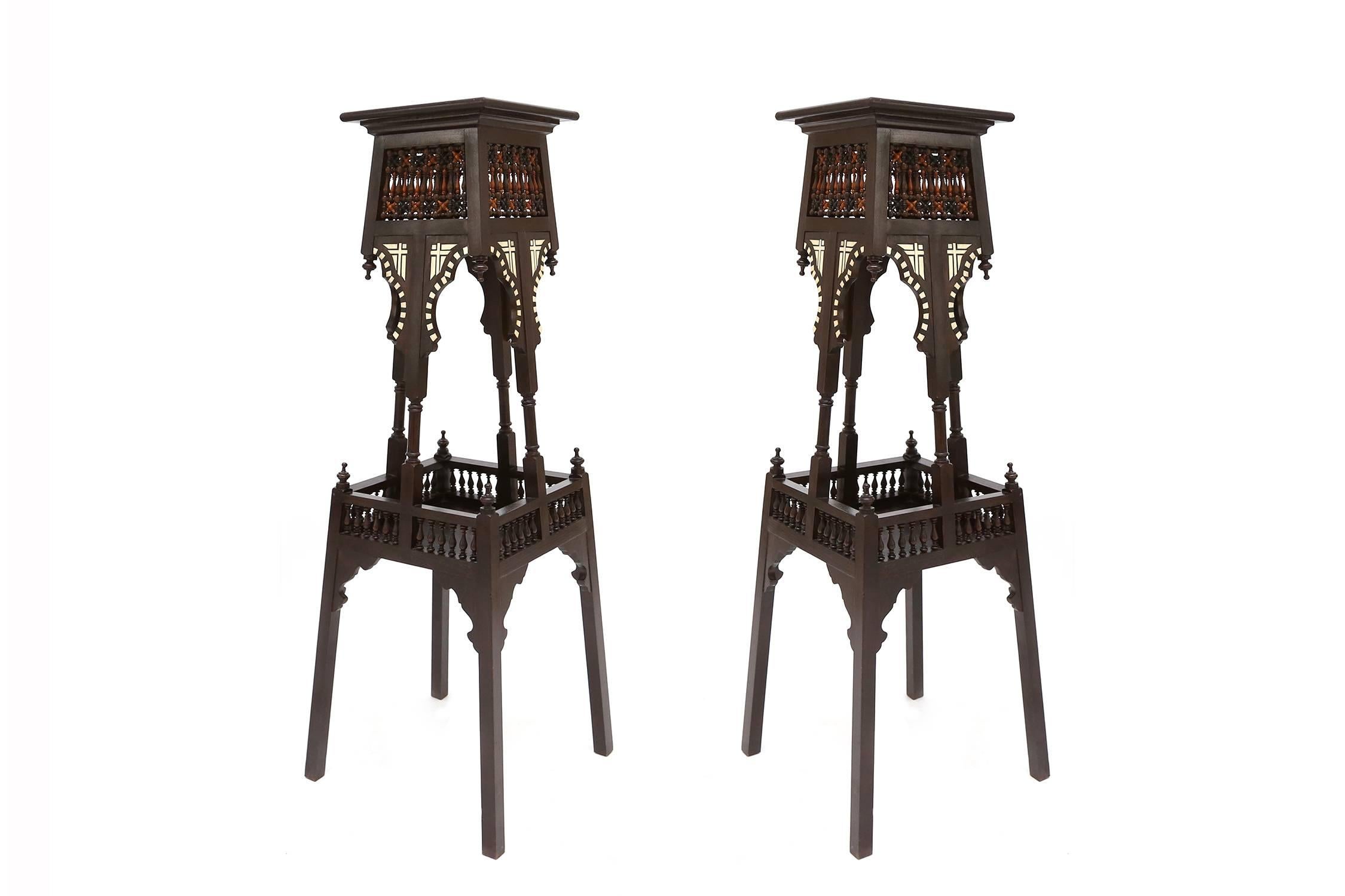 Gothic Revival Carlo Bugatti Style Pedestals