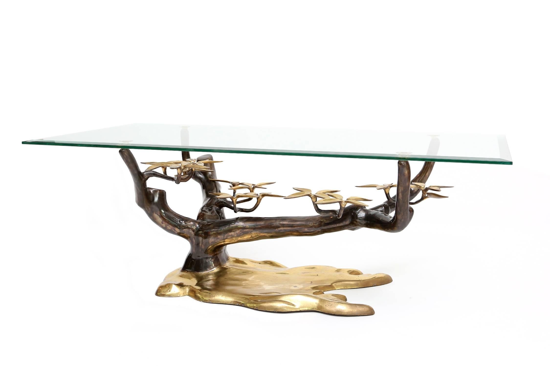Gilded bronze coffee table, two-tone
bonsai tree.
 