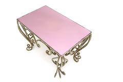 regency decorative wrought iron coffee table with purple glass top