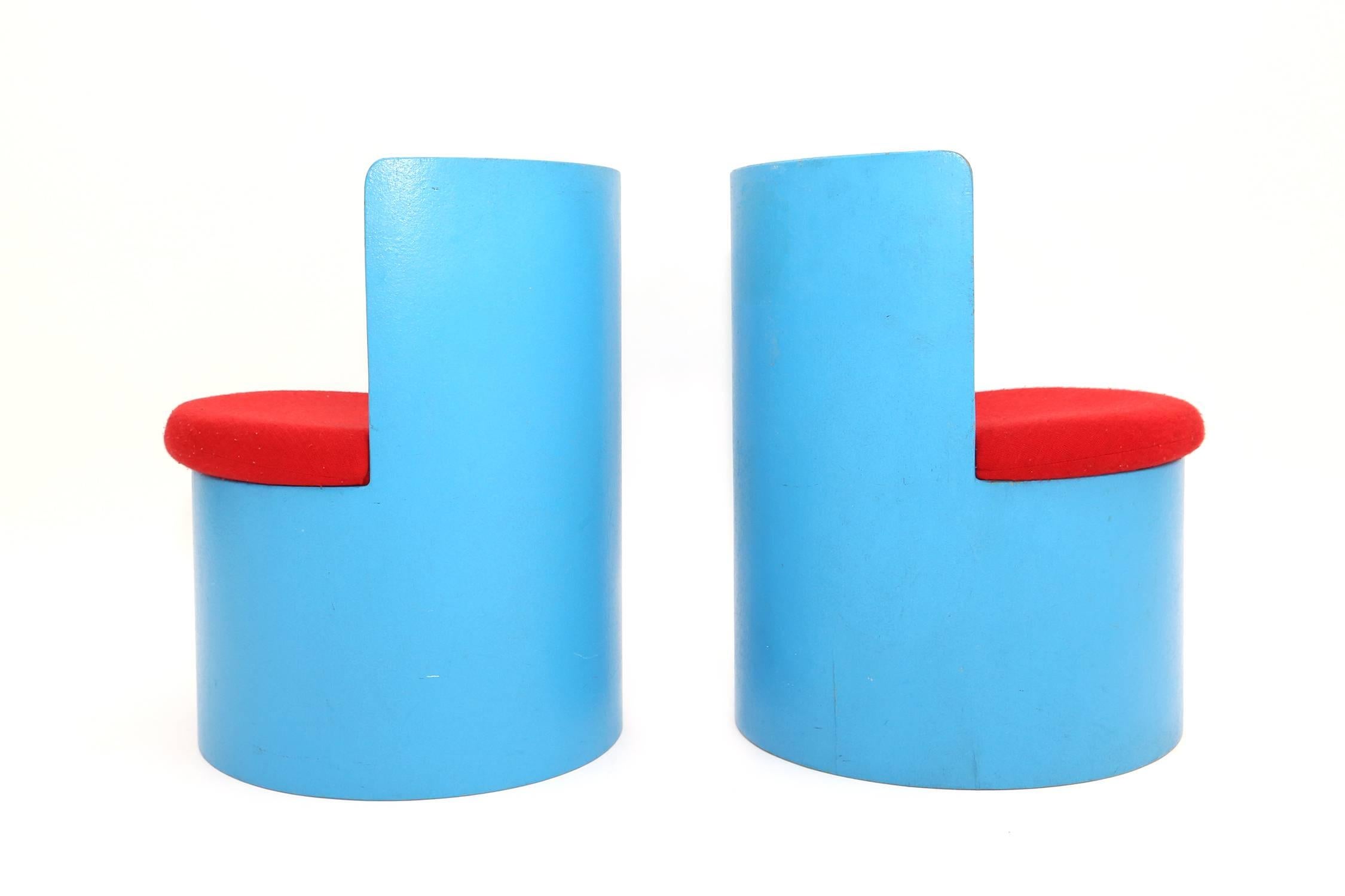 Modern Minimalist 1950s Pair of Blue tub chairs for kids in plywood