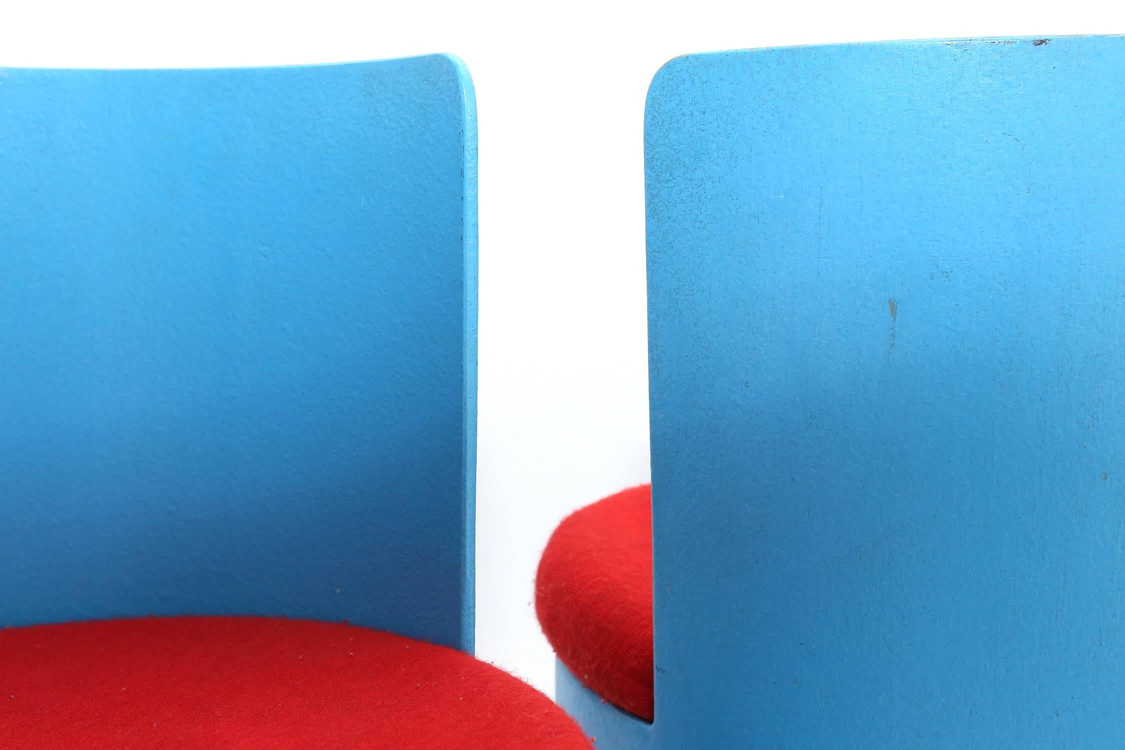 Mid-20th Century Minimalist 1950s Pair of Blue tub chairs for kids in plywood