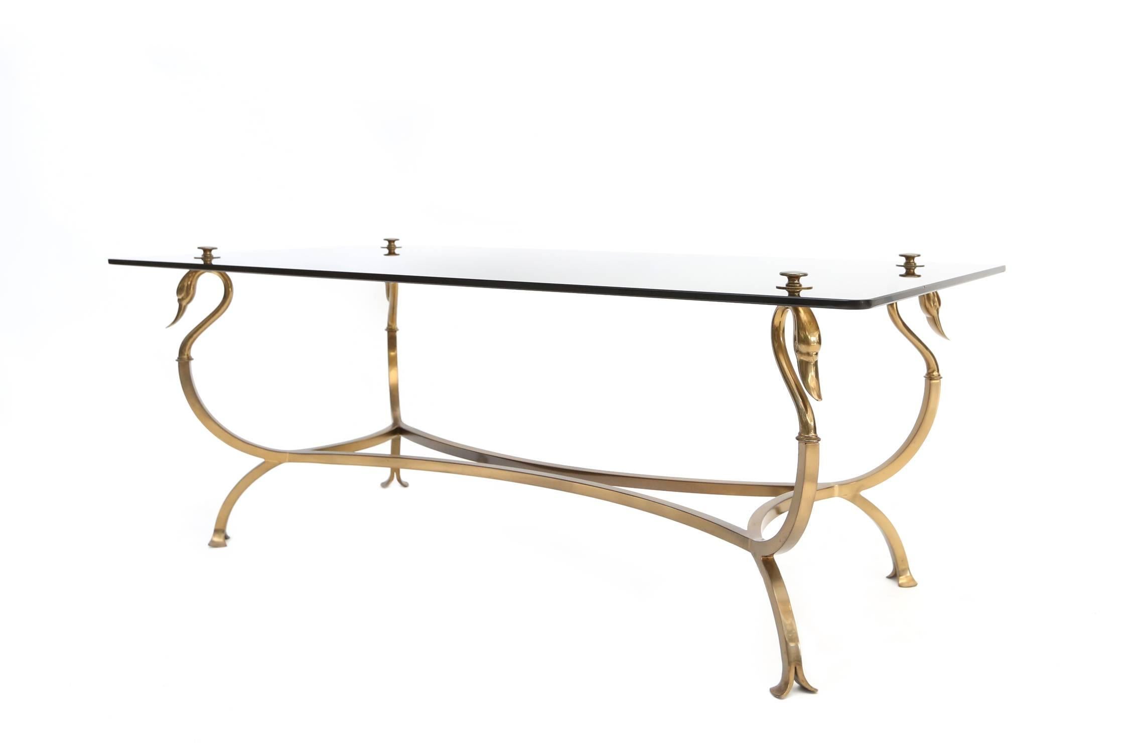 Mid-Century Modern Maison Jansen Brass Swan Coffee Table