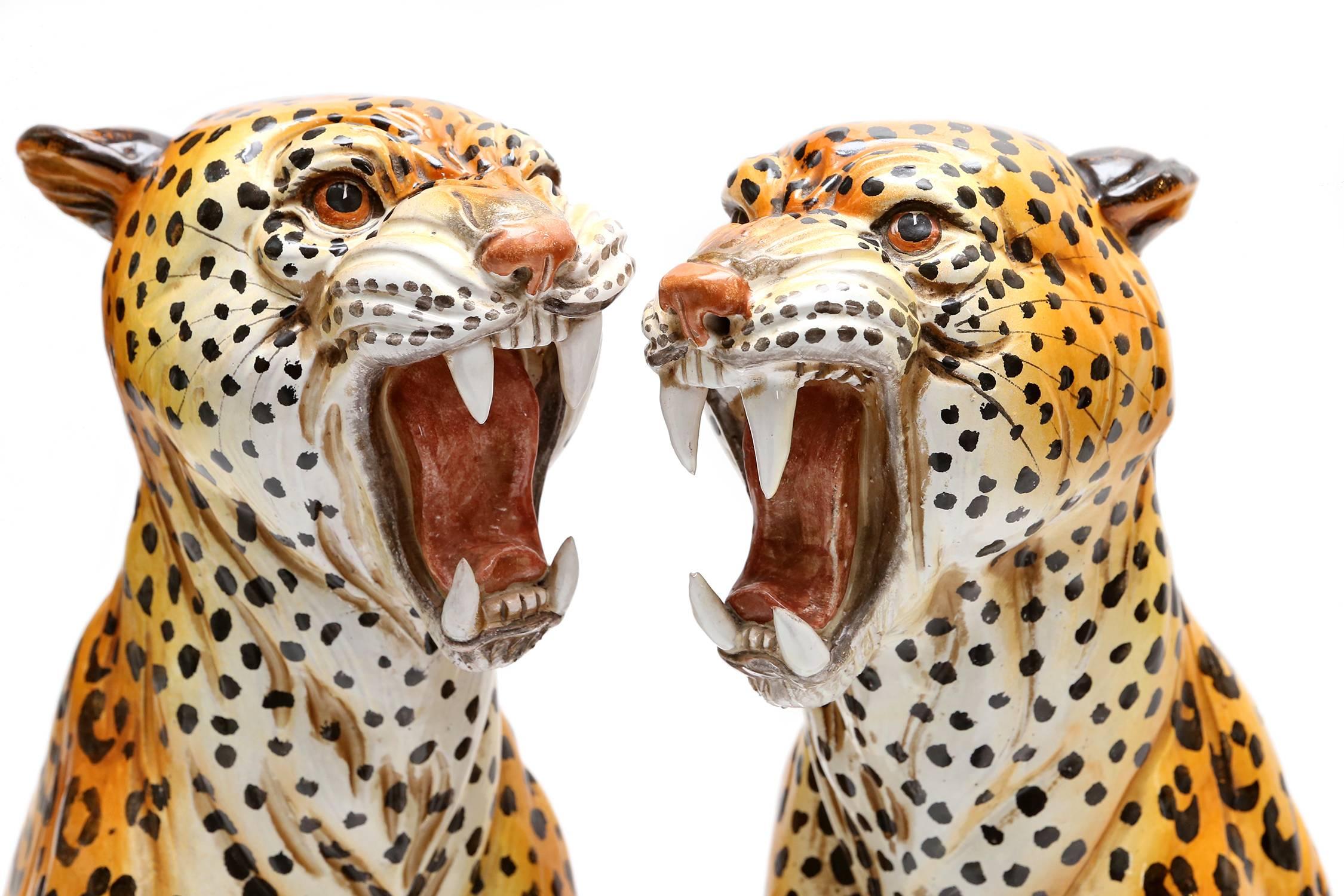 Mid-Century Modern Pair of Ceramic Leopard Sculptures
