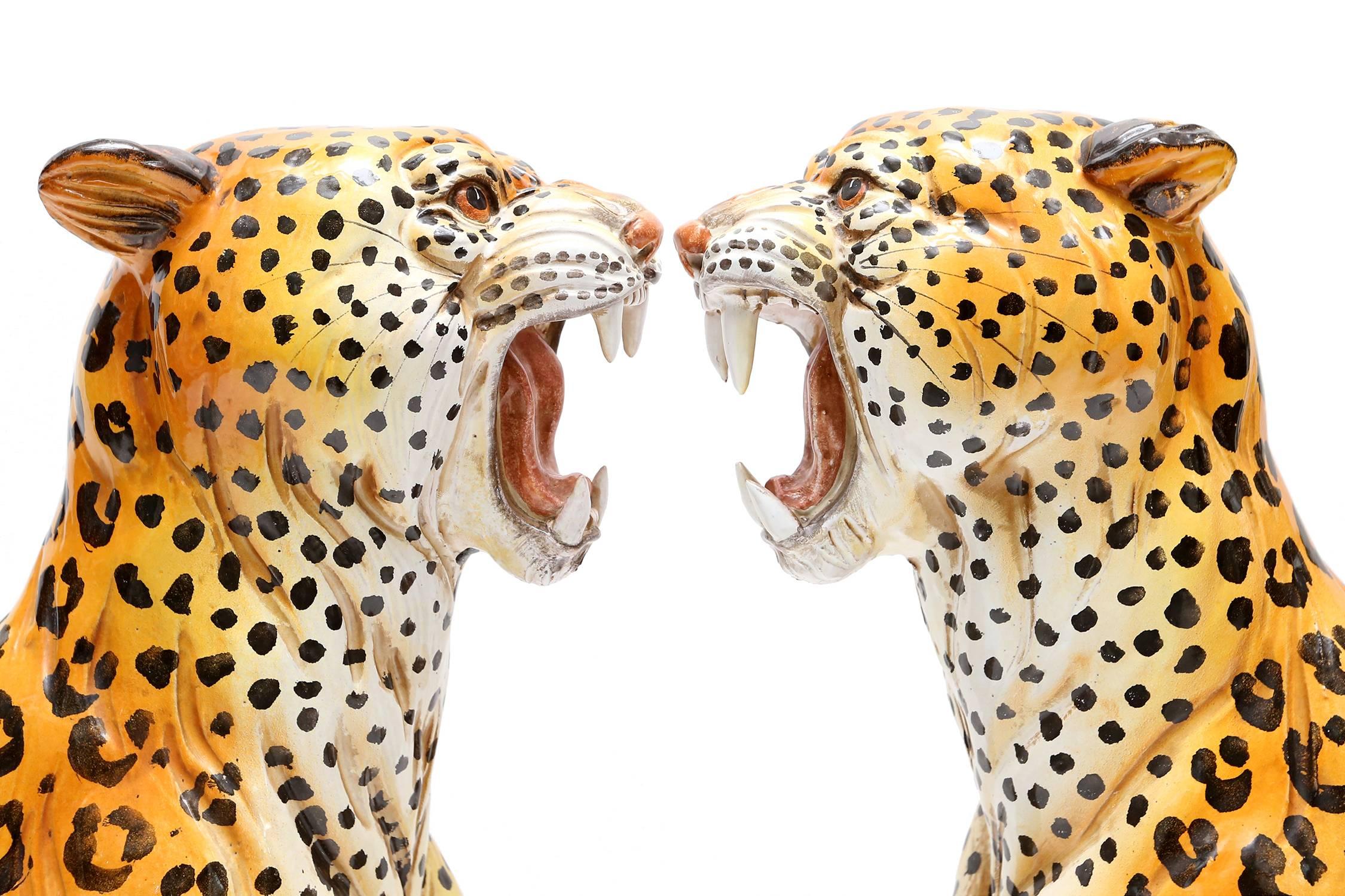 Painted Pair of Ceramic Leopard Sculptures