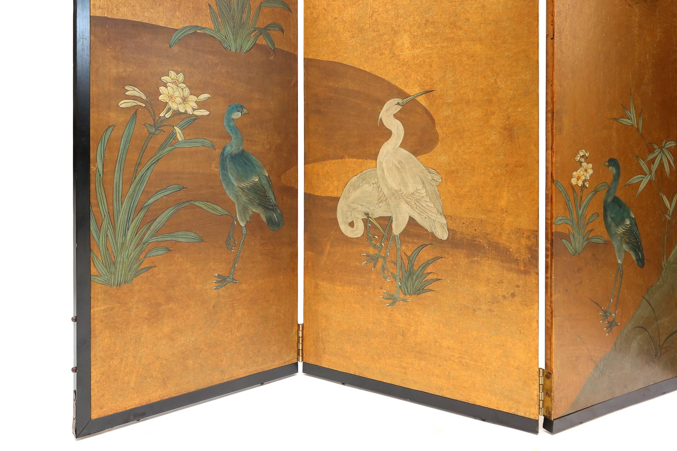 Art Deco Hand-Painted Oriental Screen